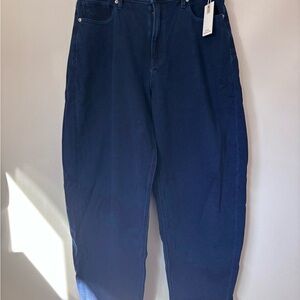 Good American Dark Indigo Zip-Front Jeans - “Sweatpants” Barrel